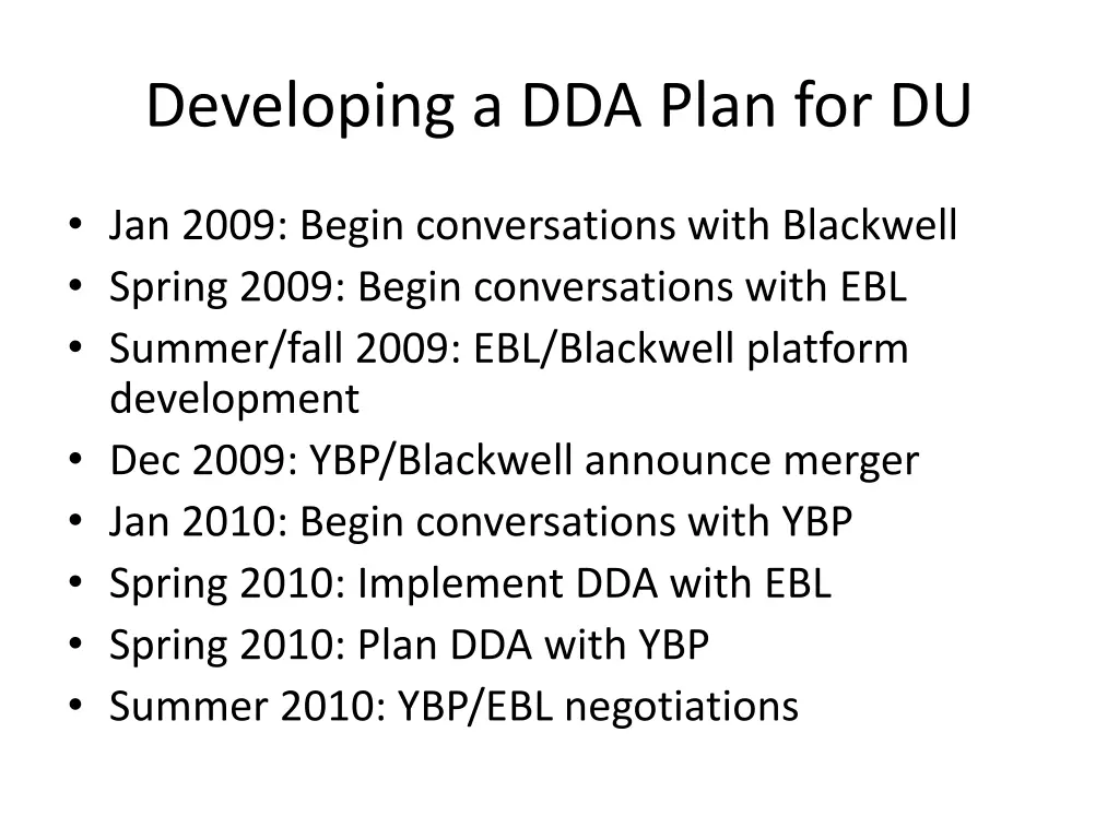 developing a dda plan for du