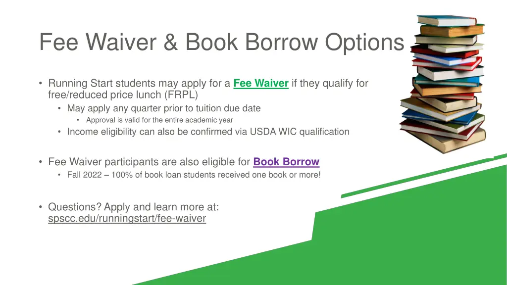 fee waiver book borrow options