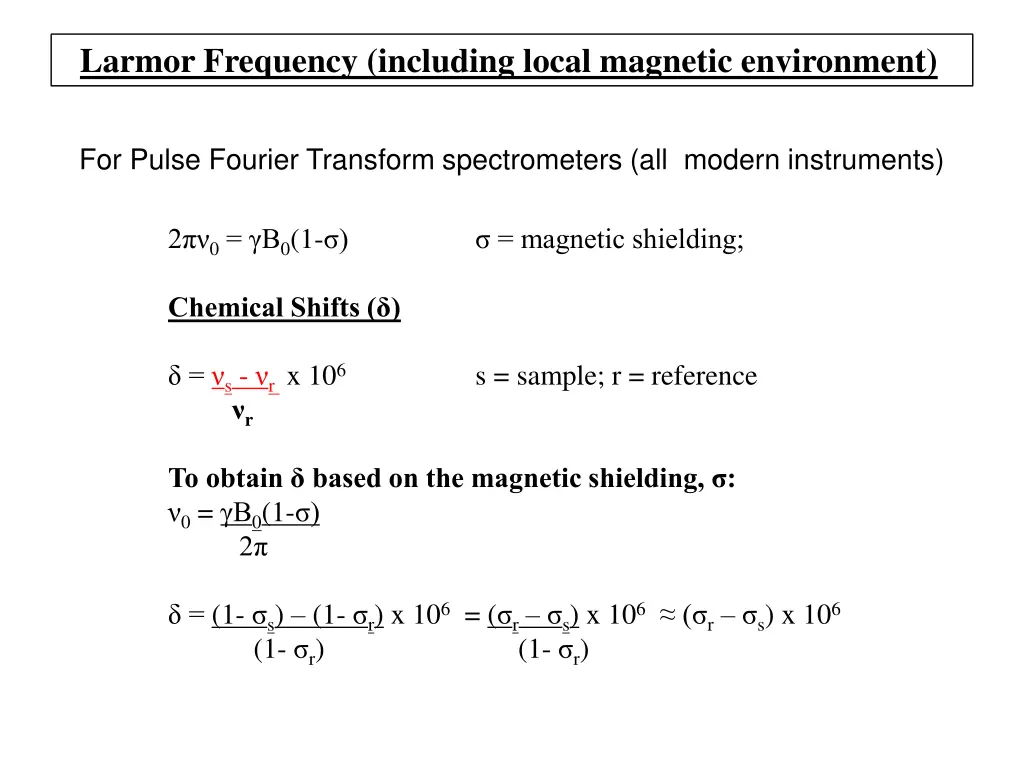 larmor frequency including local magnetic