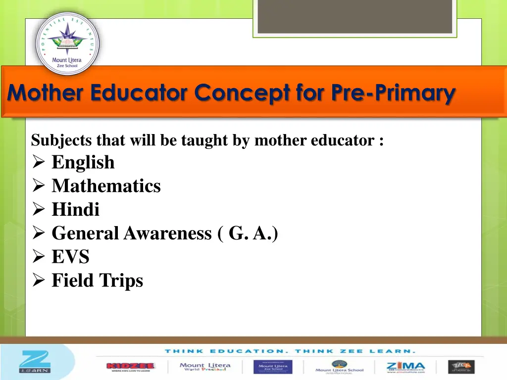 mother educator concept for pre primary