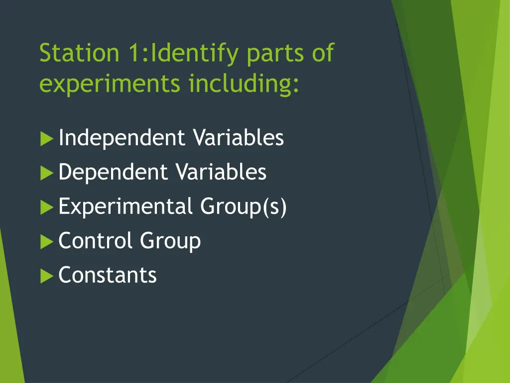 station 1 identify parts of experiments including