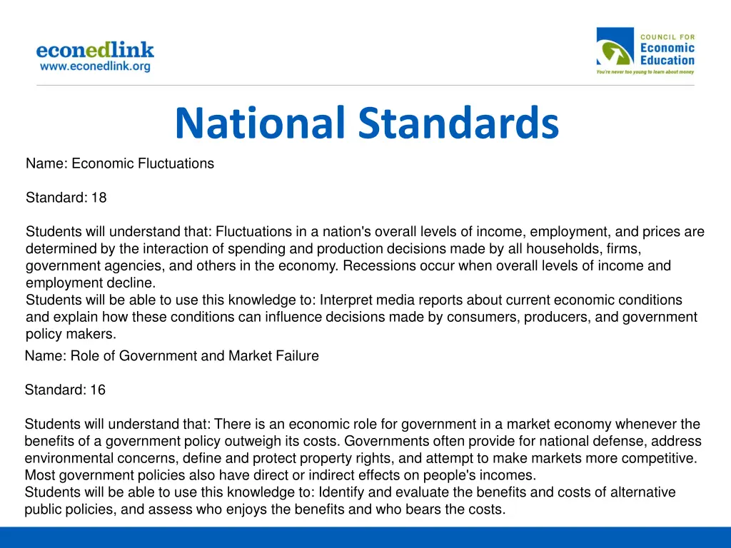 national standards name economic fluctuations