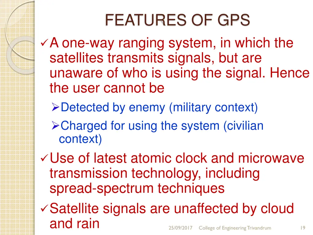 features of gps a one way ranging system in which