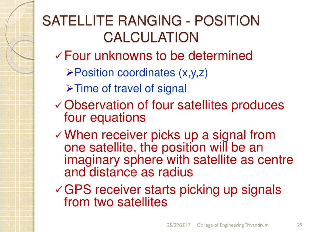 satellite ranging position calculation four