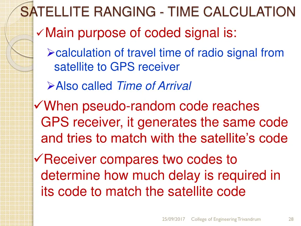 satellite ranging time calculation main purpose