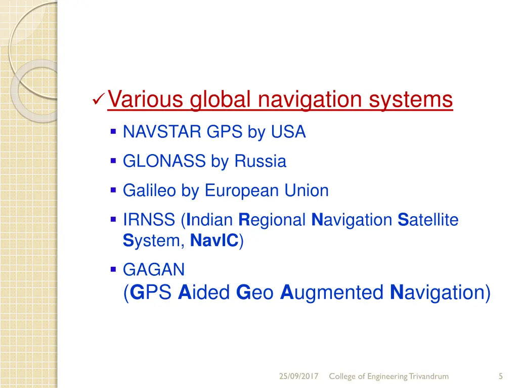 various global navigation systems