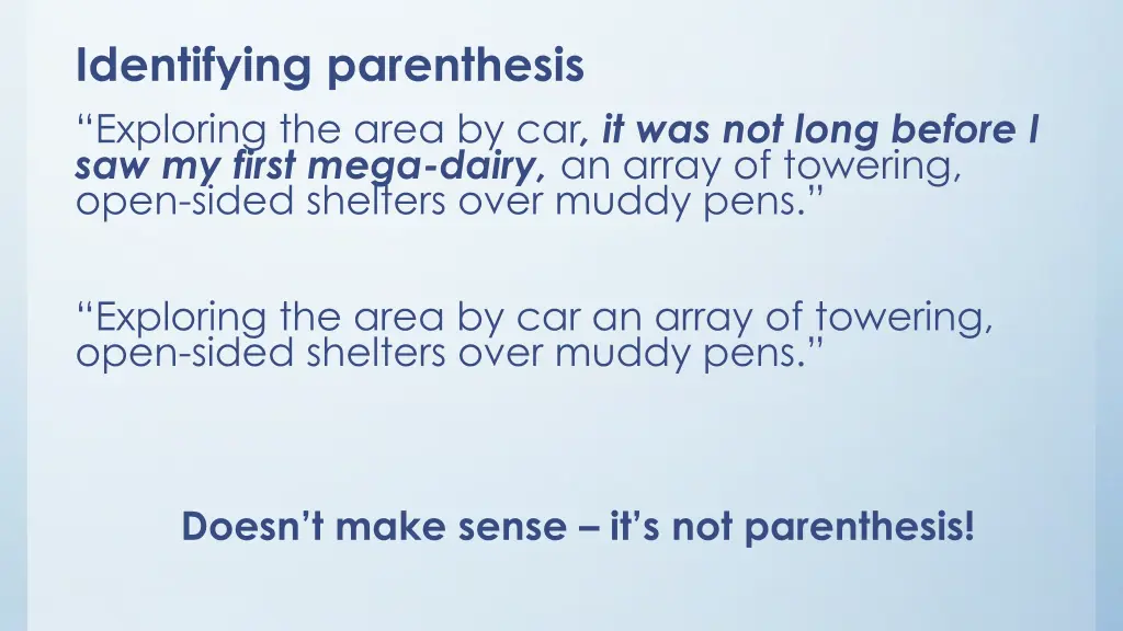 identifying parenthesis exploring the area