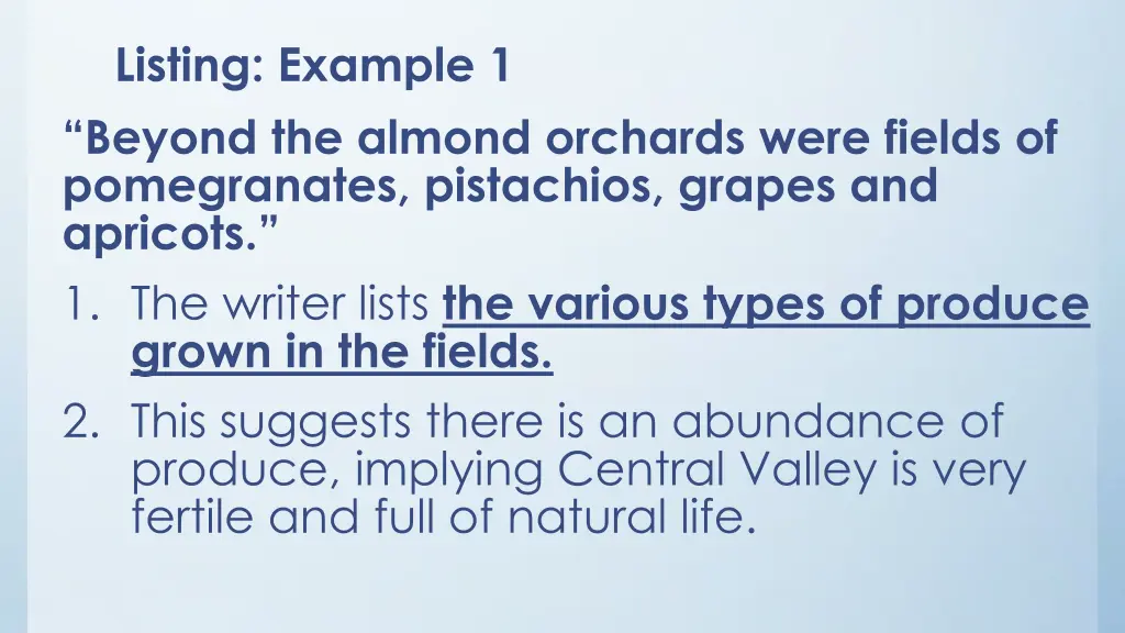 listing example 1 beyond the almond orchards were 1