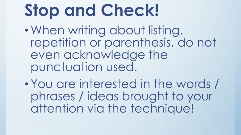 stop and check when writing about listing