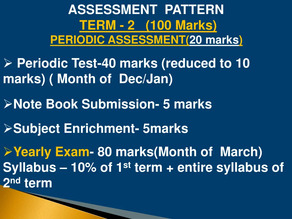 assessment pattern term 2 100 marks periodic