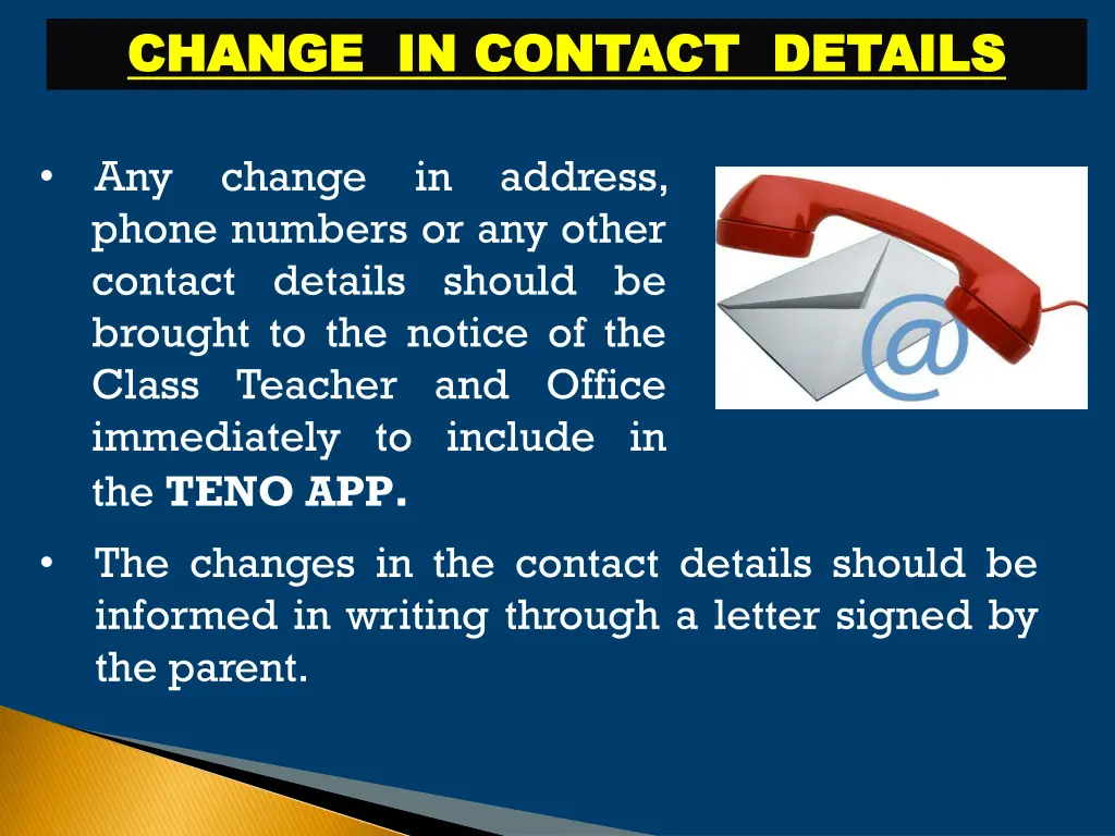 change in contact details change in contact