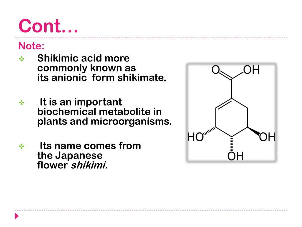 cont note shikimic acid more commonly known