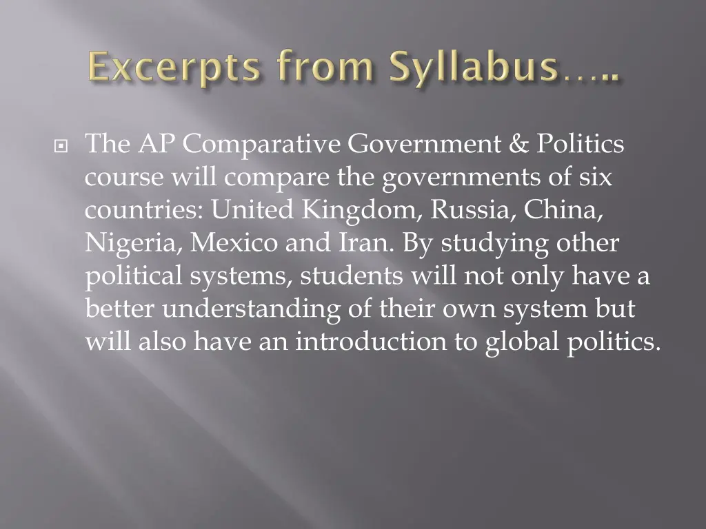 the ap comparative government politics course