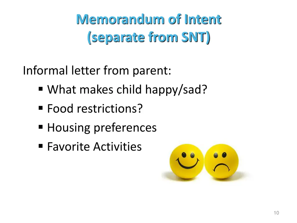 memorandum of intent separate from snt