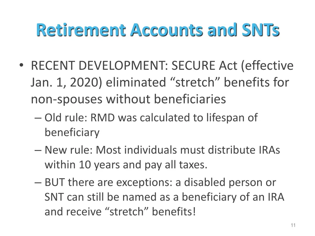 retirement accounts and snts