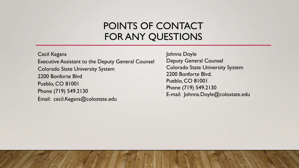 points of contact for any questions