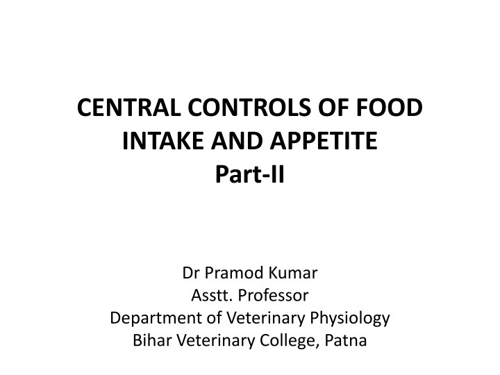 central controls of food intake and appetite part