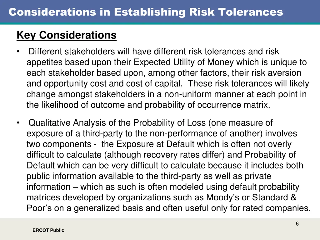 considerations in establishing risk tolerances