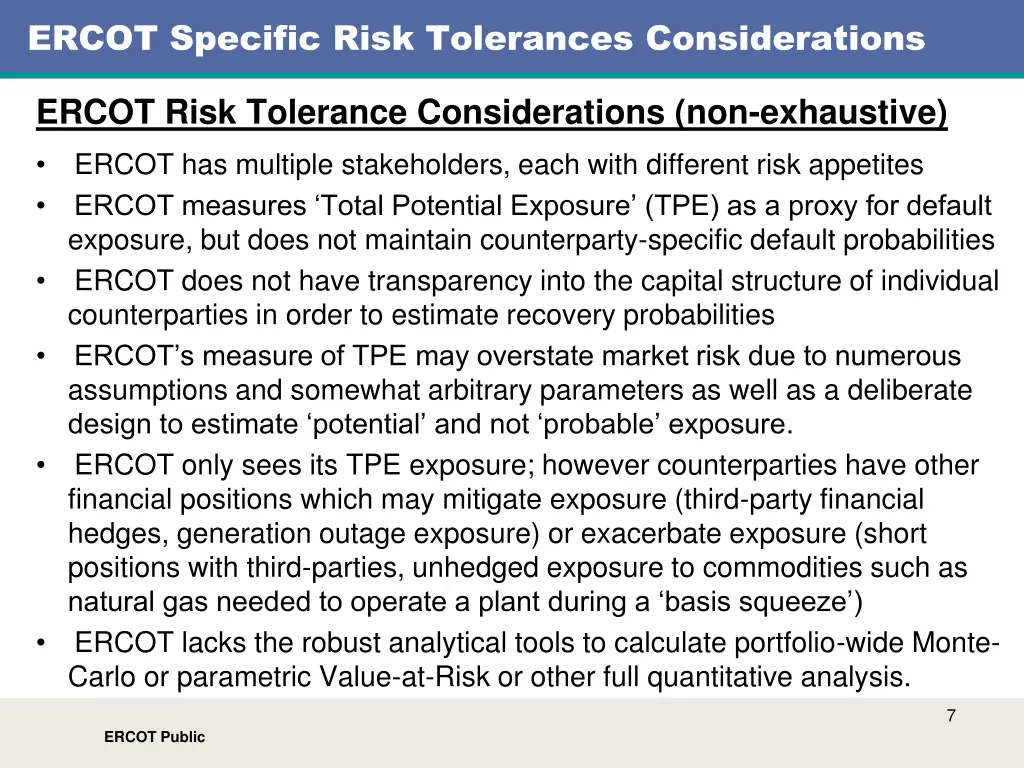 ercot specific risk tolerances considerations