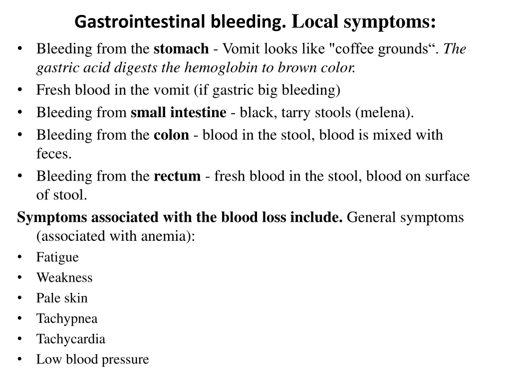 gastrointestinal bleeding local symptoms bleeding