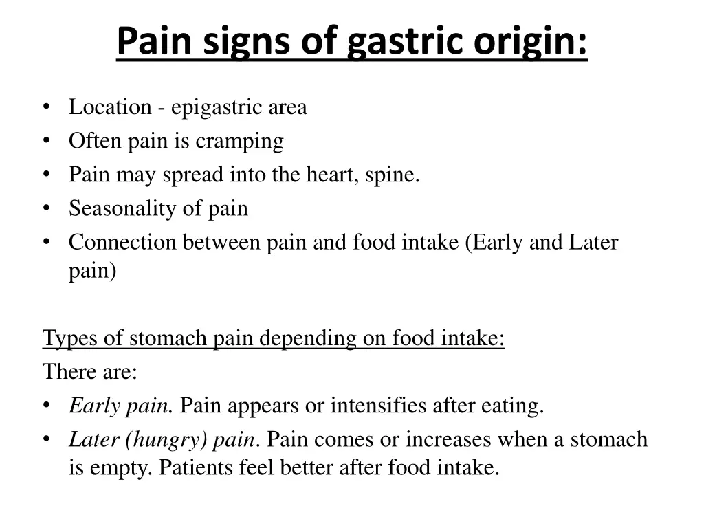 pain signs of gastric origin