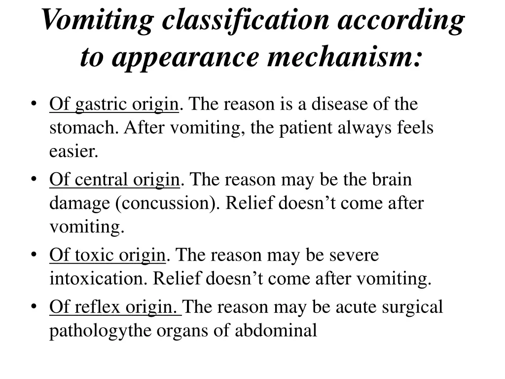 vomiting classification according to appearance