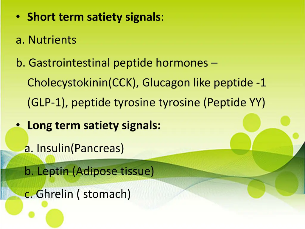 short term satiety signals