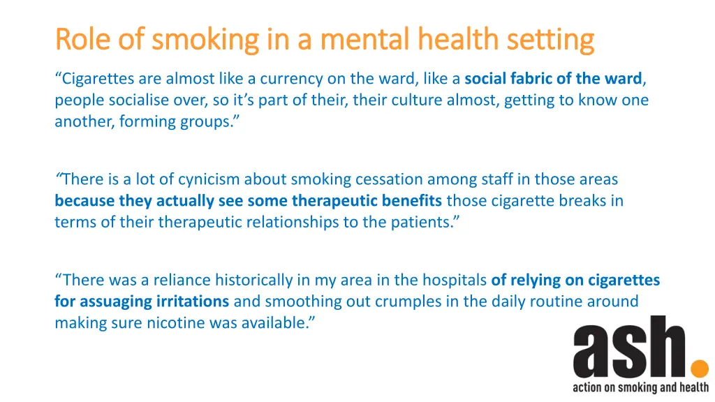 role of smoking in a mental health setting role