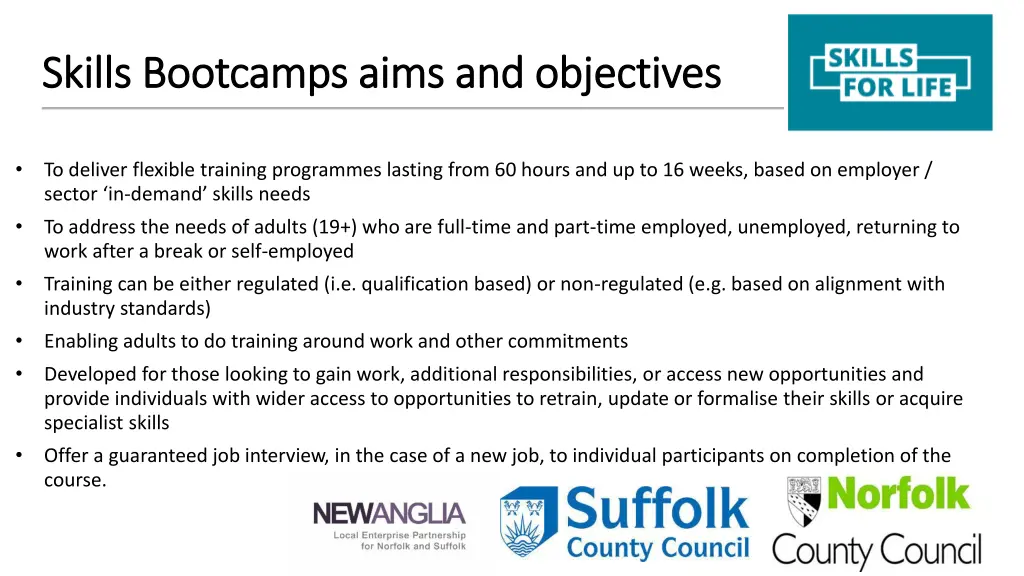 skills bootcamps aims and objectives skills 1