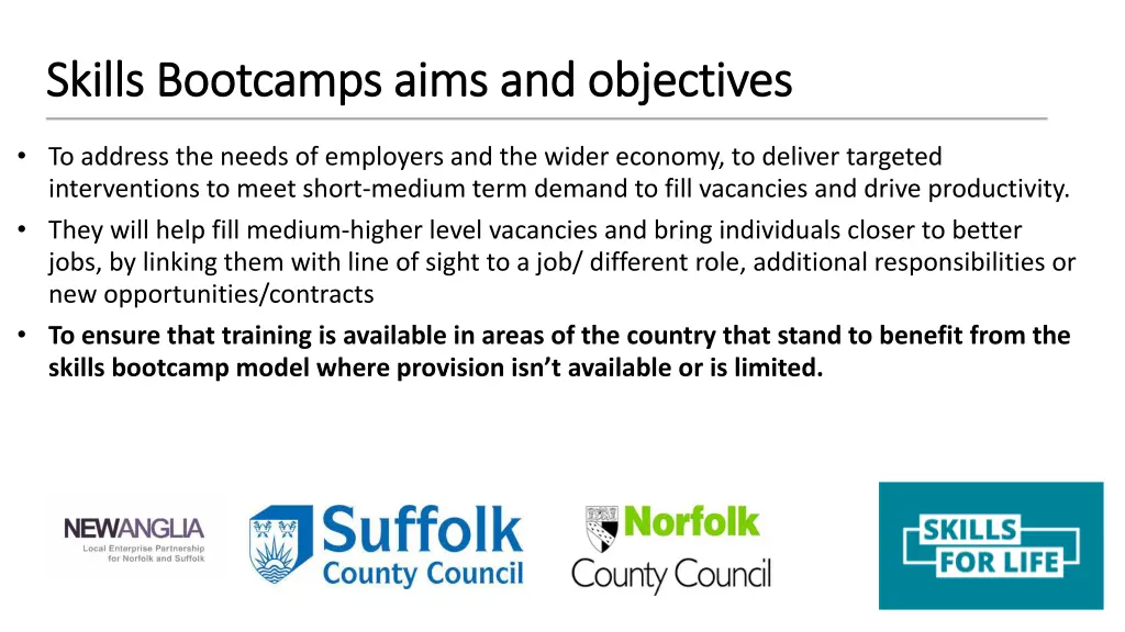 skills bootcamps aims and objectives skills