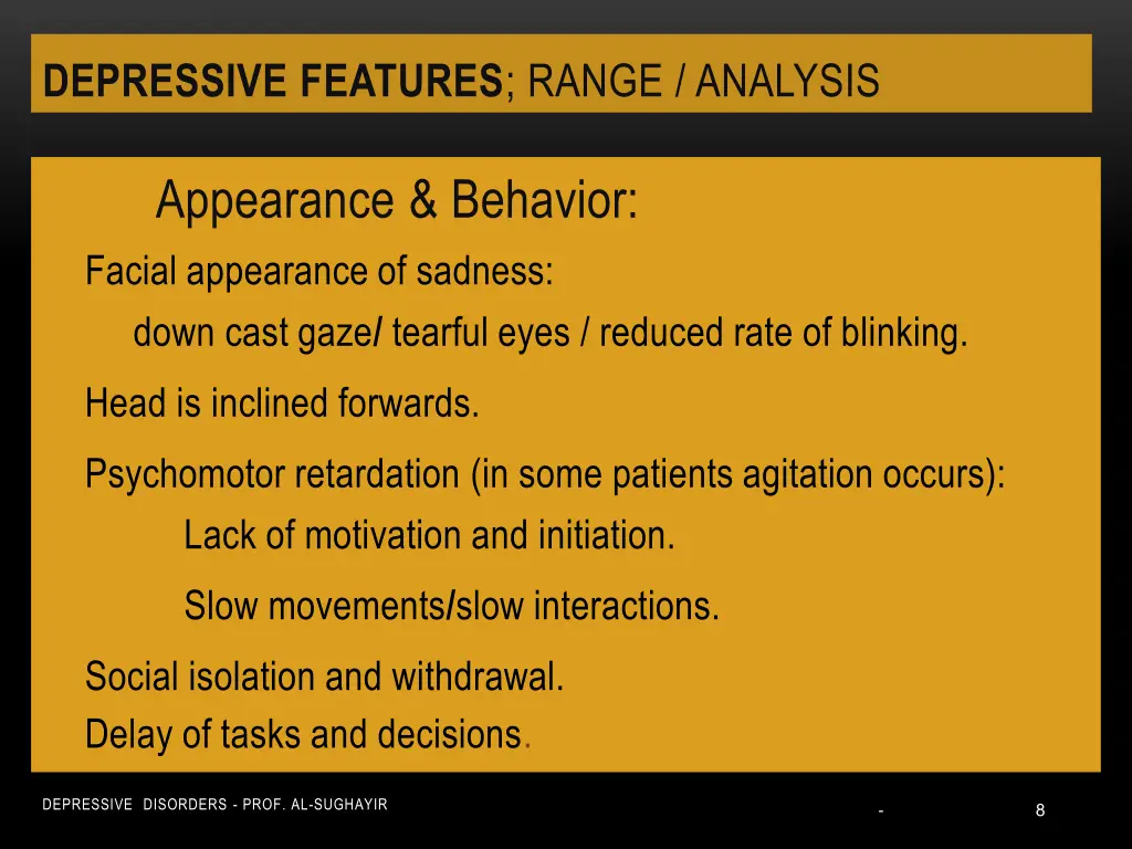 depressive features range analysis