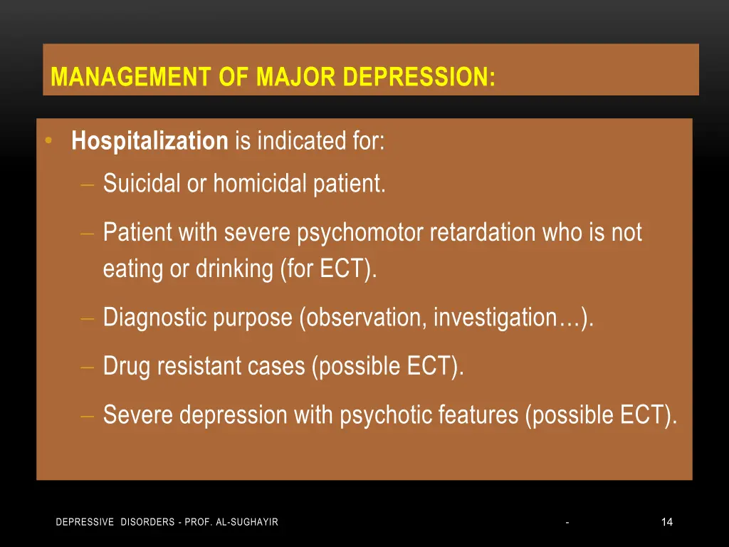 management of major depression