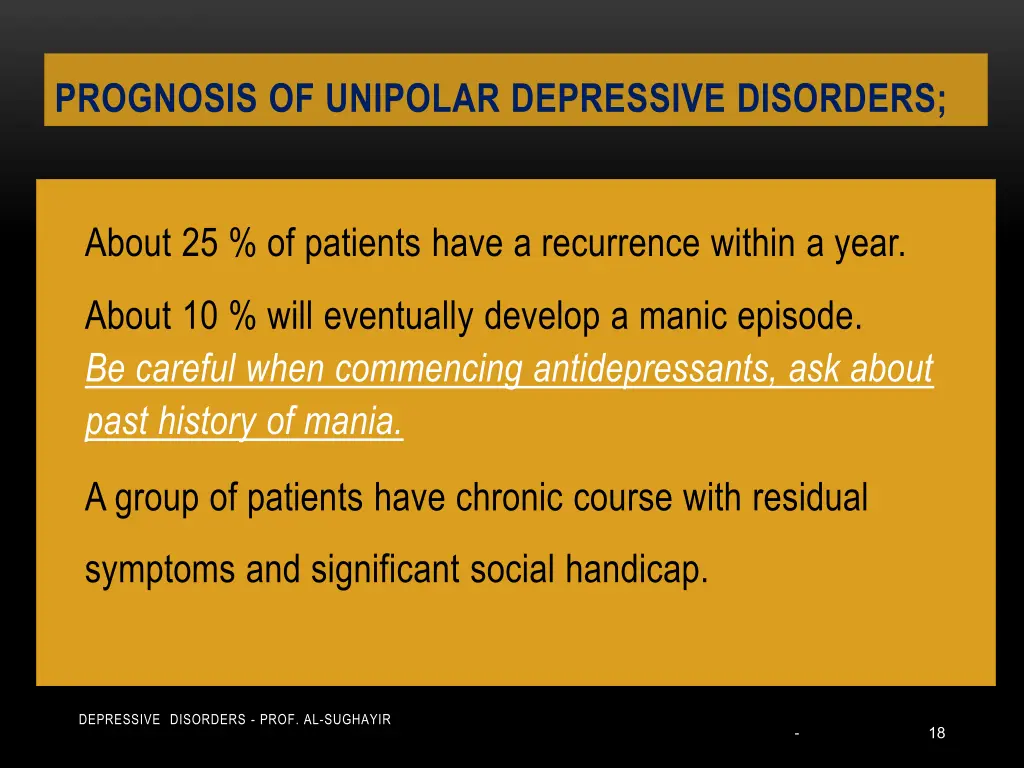 prognosis of unipolar depressive disorders