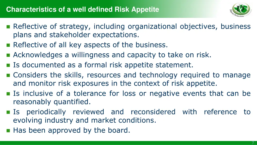 characteristics of a well defined risk appetite