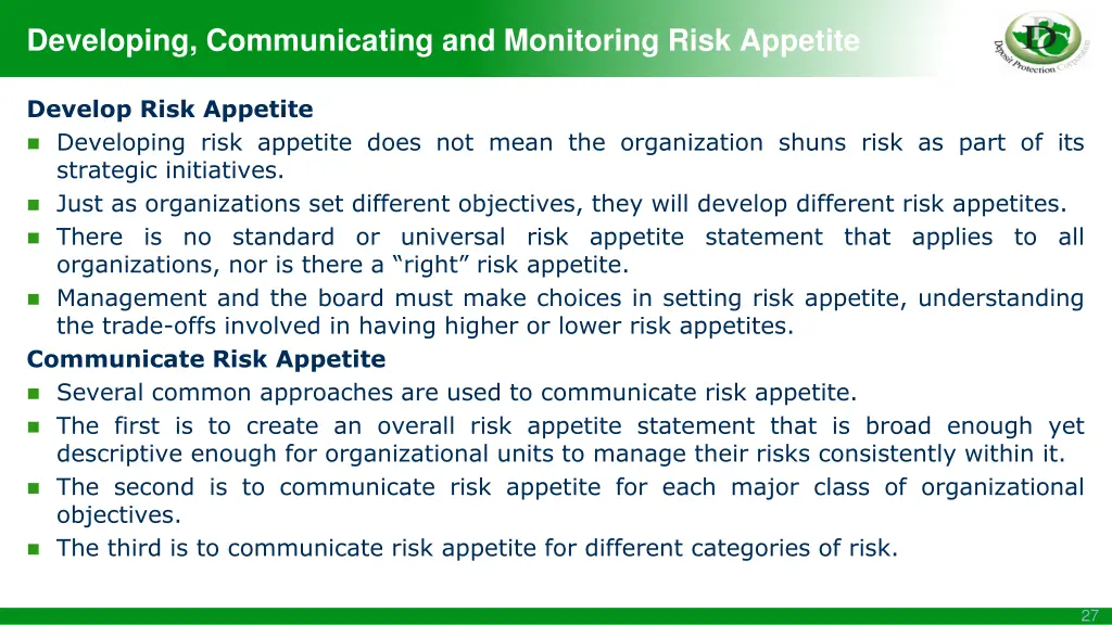 developing communicating and monitoring risk 1