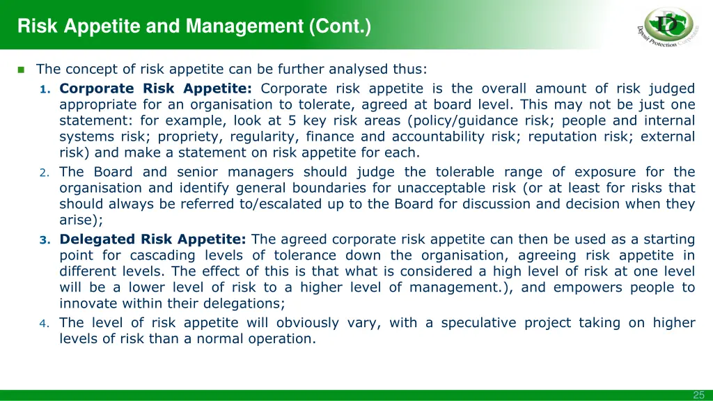 risk appetite and management cont