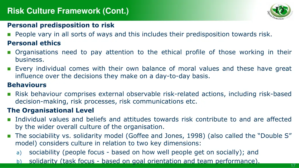 risk culture framework cont