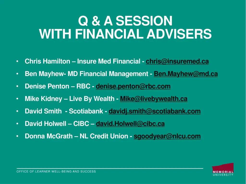 q a session with financial advisers