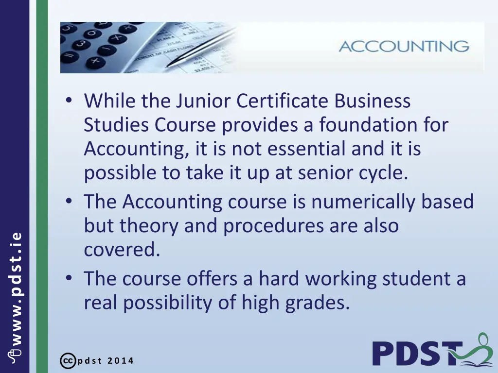 while the junior certificate business studies