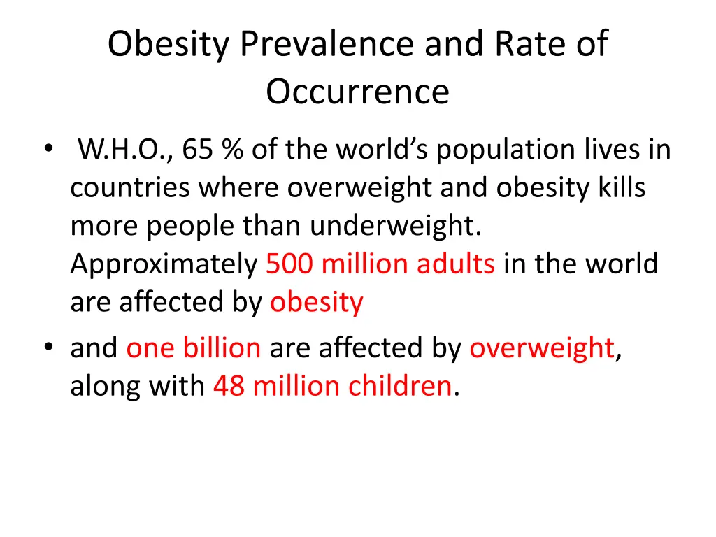 obesity prevalence and rate of occurrence