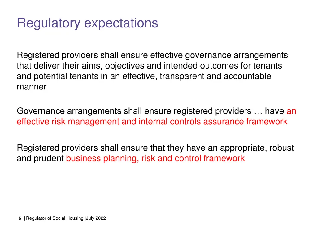 regulatory expectations