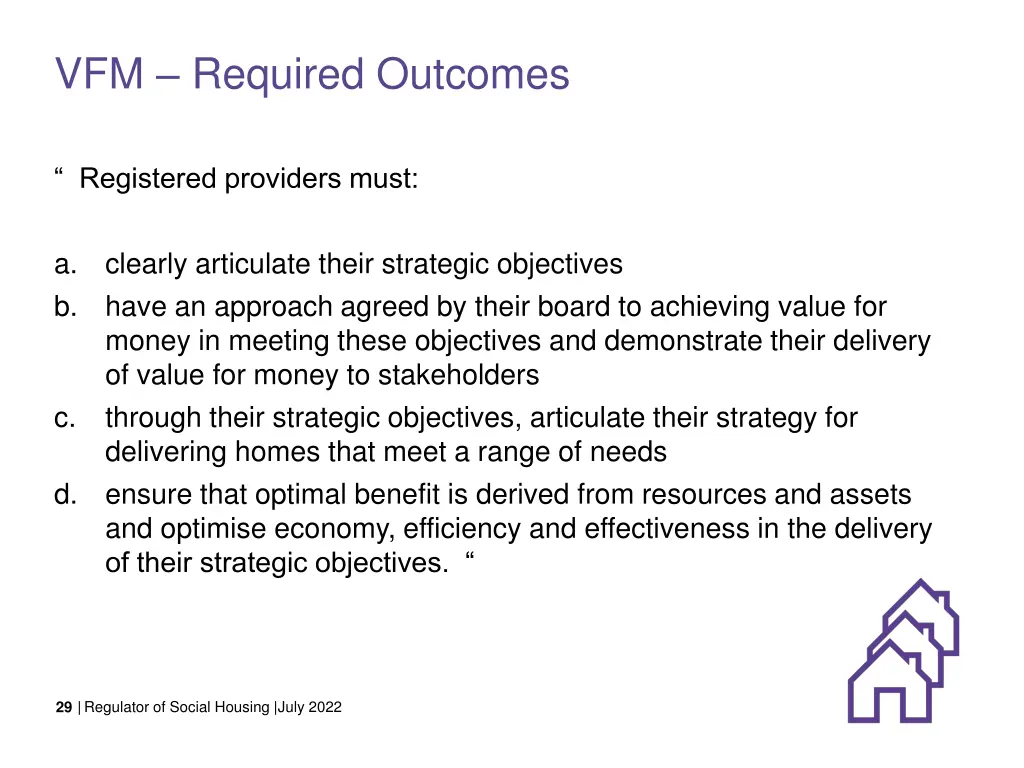 vfm required outcomes