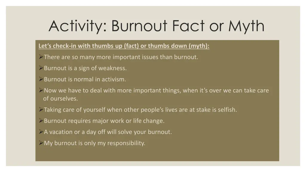 activity burnout fact or myth