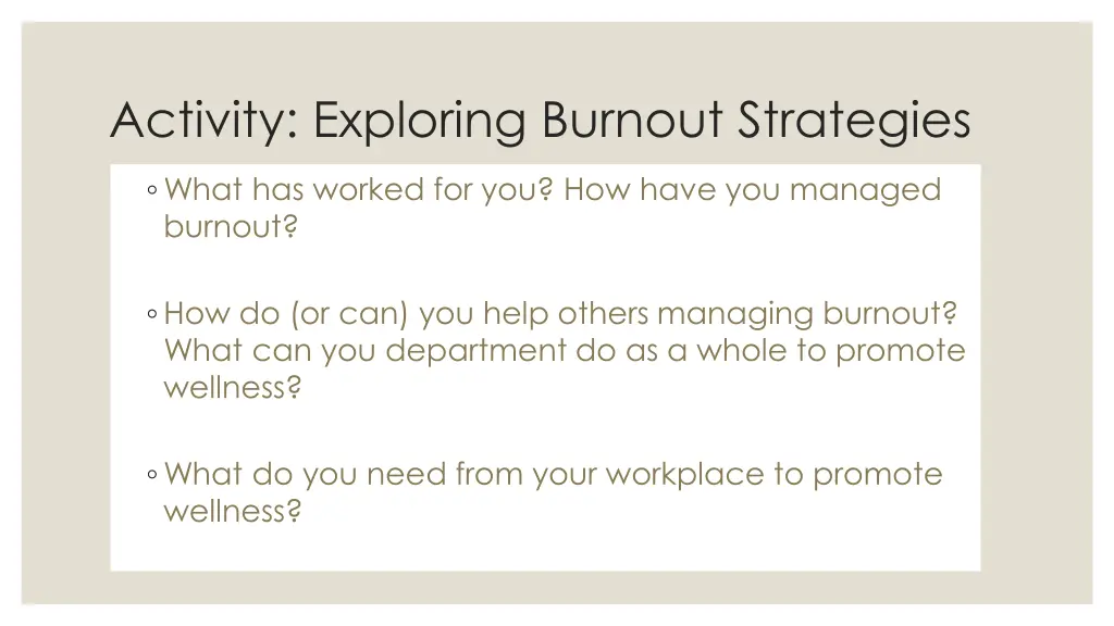 activity exploring burnout strategies