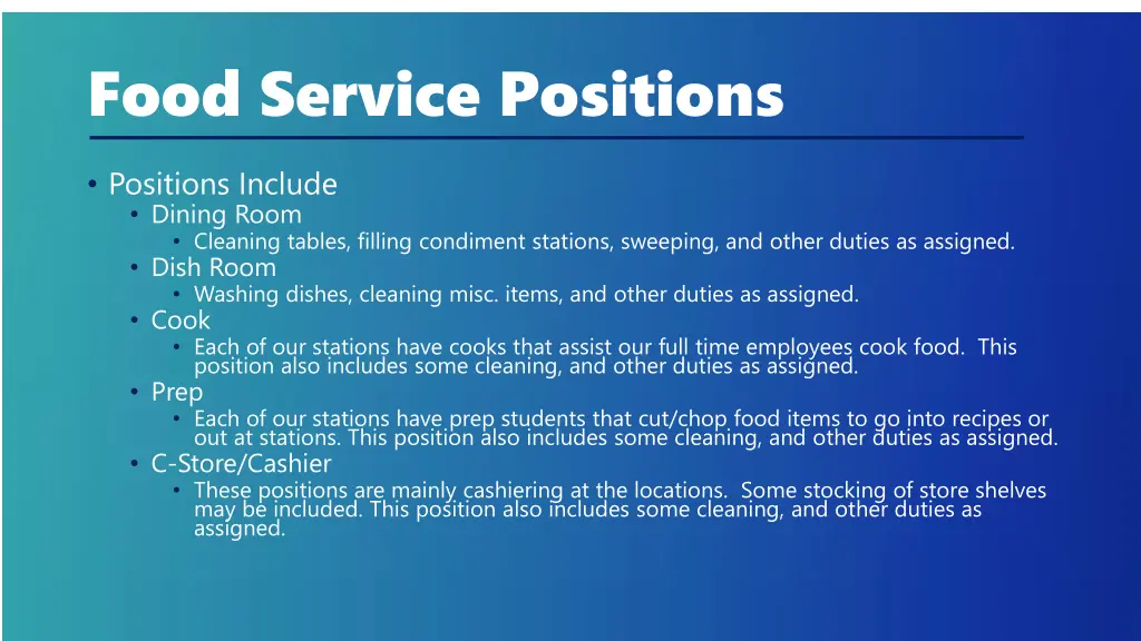 food service positions