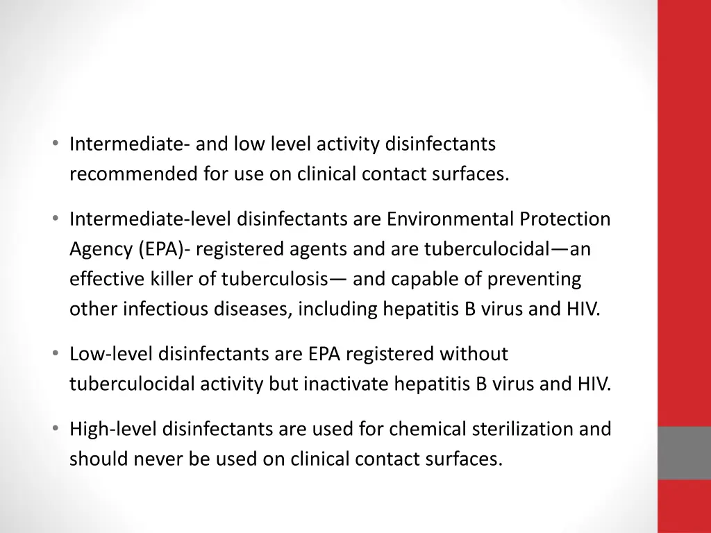 intermediate and low level activity disinfectants