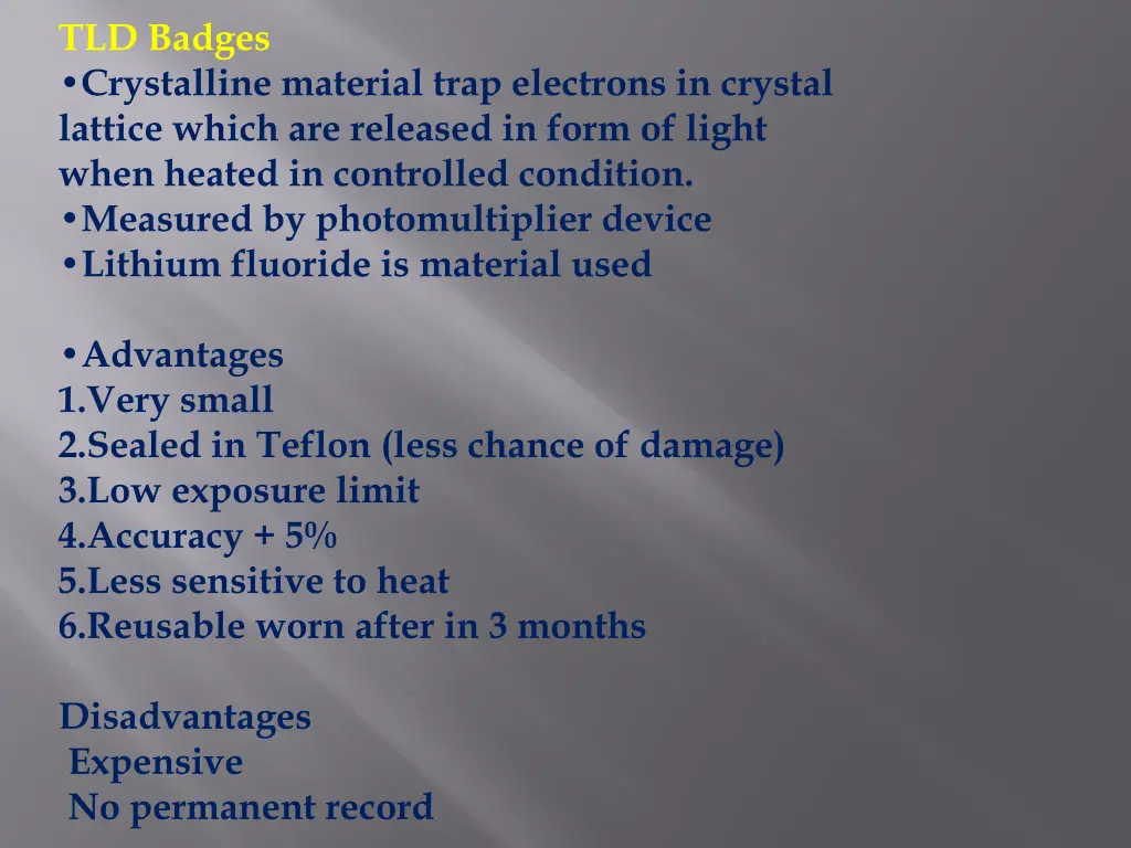 tld badges crystalline material trap electrons