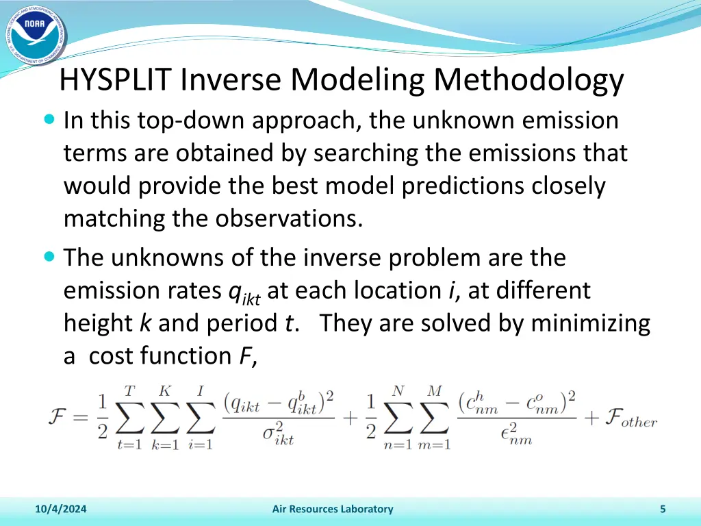 hysplit inverse modeling methodology in this