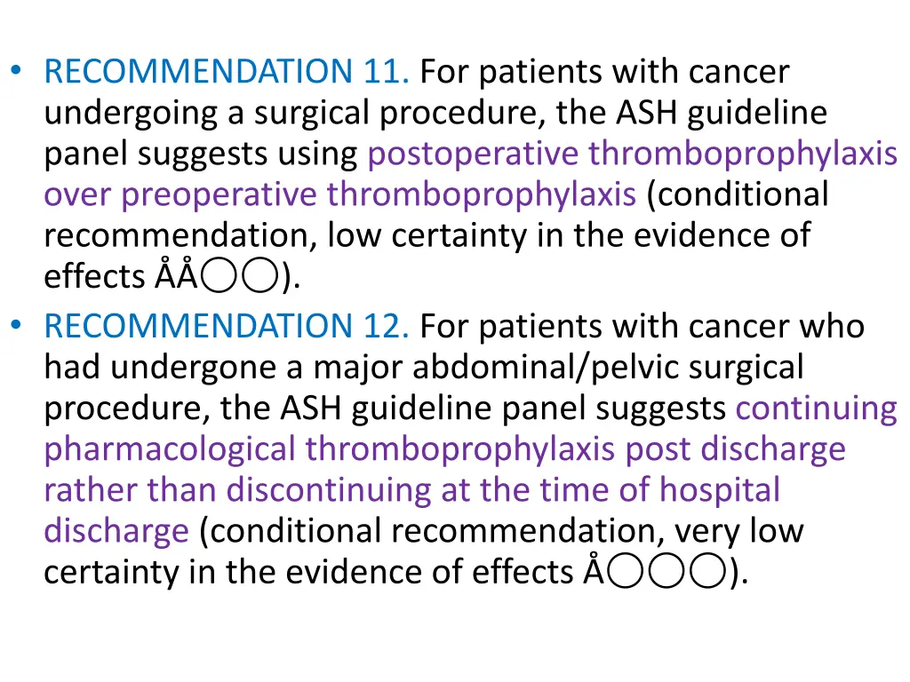 recommendation 11 for patients with cancer