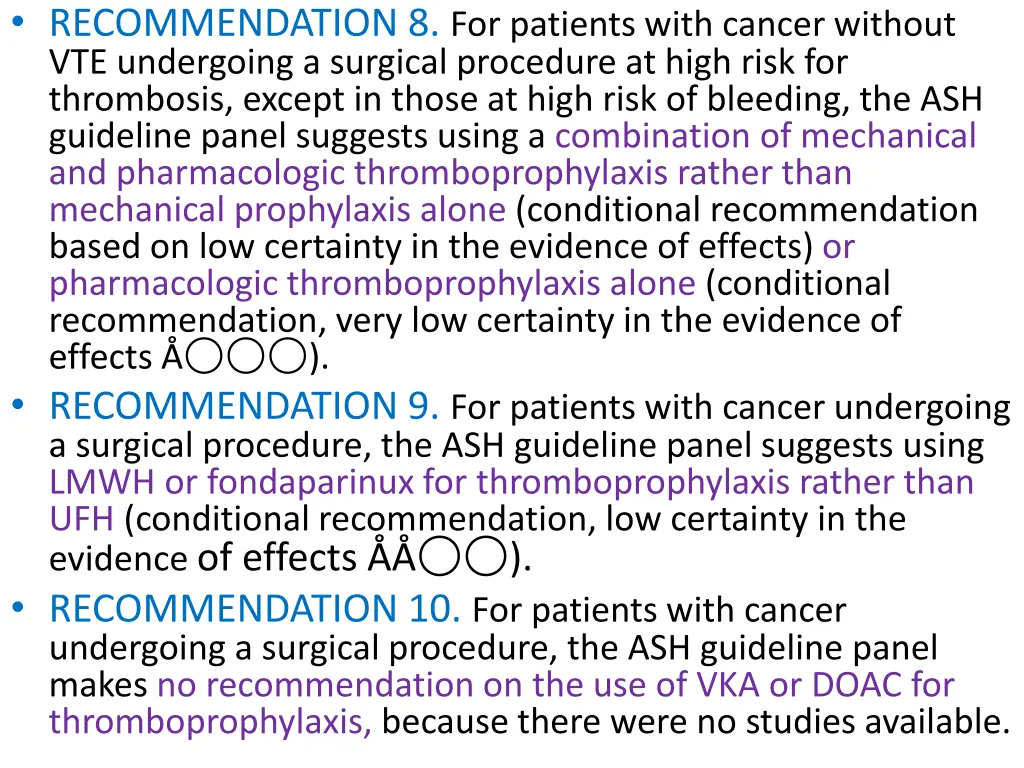 recommendation 8 for patients with cancer without